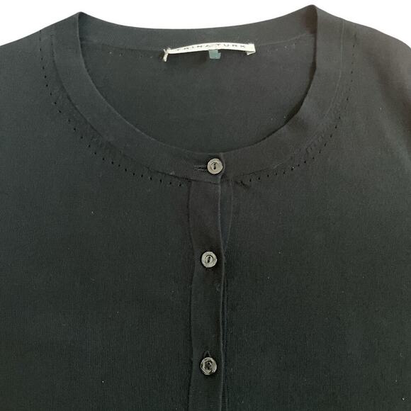 Trina Turk Cardigan Sweater Cotton Modal Long Sleeve Black Minimalist Capsule - Picture 5 of 11